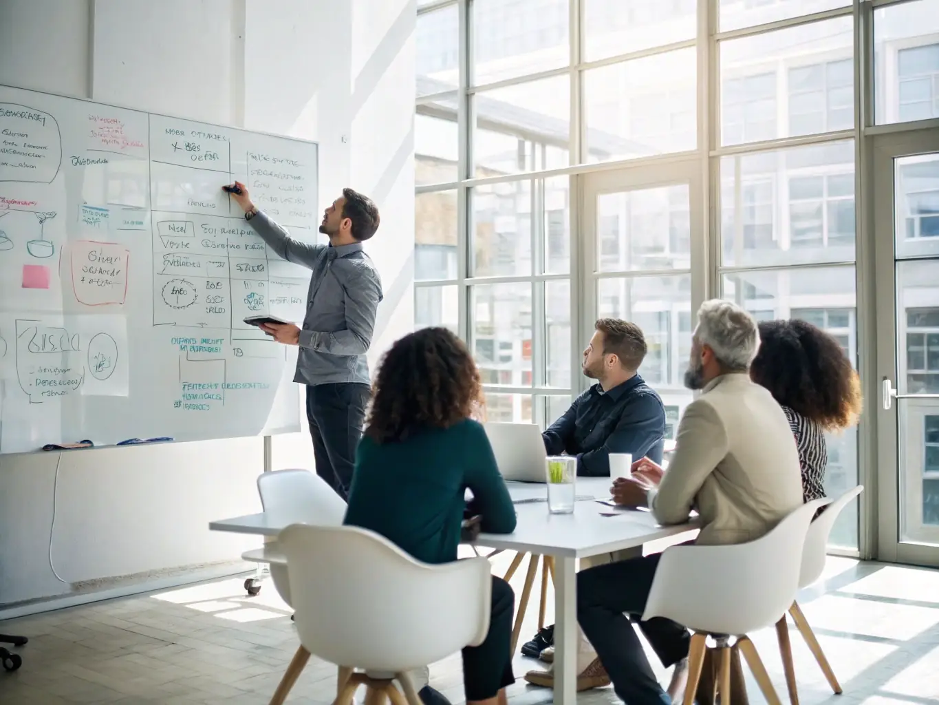 A consultant is facilitating a process improvement workshop, working with a team to identify inefficiencies and implement streamlined workflows.